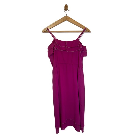 Vintage Ferrali by Phillipe Pink Blouson Tiered Ruffle Chiffon Dress Size 3/4 - Picture 5 of 11